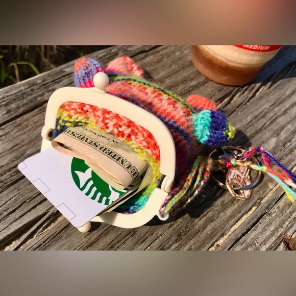 Handmade Knit Little Monster Googly Eye Snap Coin Purse Wallet OOAK - Picture 9 of 13